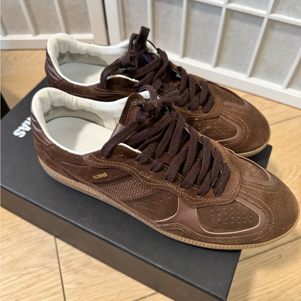Alohas Rife Chocolate Brown Suede Leather Sneakers - Picture 3 of 6